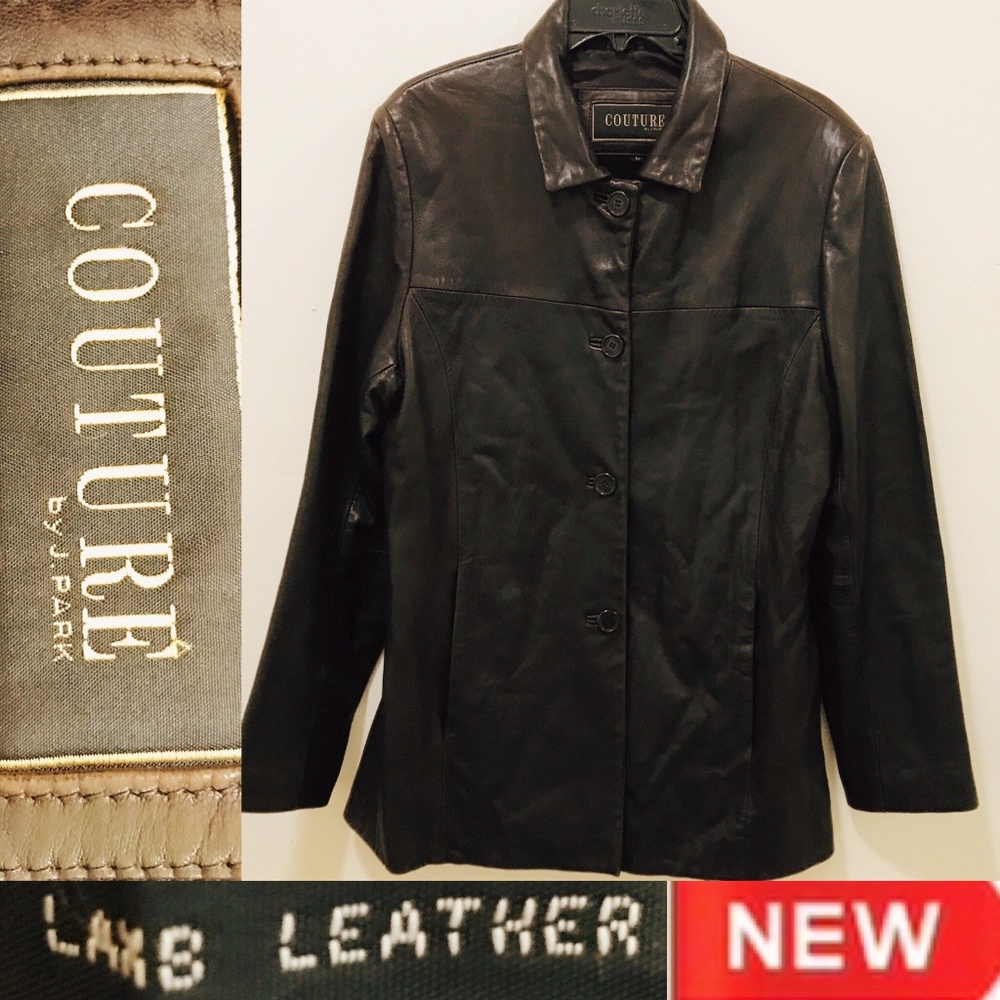 Couture by J.Park Lamb Leather Jacket L Brown Coat